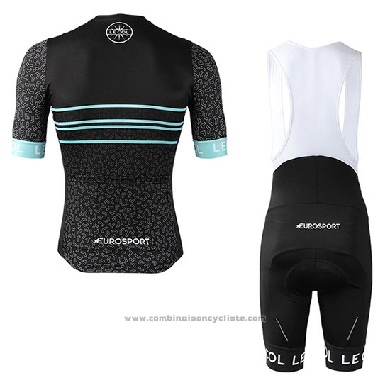 2019 Maillot Cyclisme Eurosport Lecol Noir Mint Manches Courtes et Cuissard