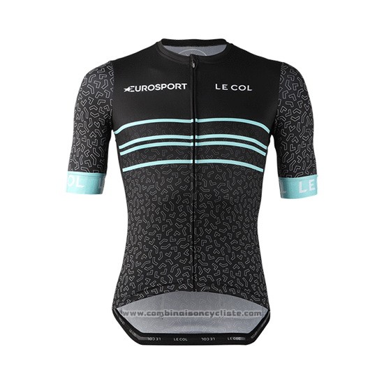 2019 Maillot Cyclisme Eurosport Lecol Noir Mint Manches Courtes et Cuissard
