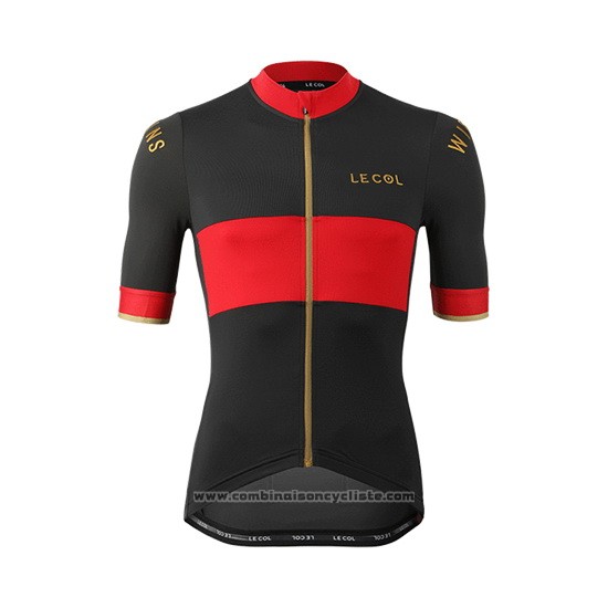 2019 Maillot Cyclisme Lecol Noir Rouge Manches Courtes et Cuissard
