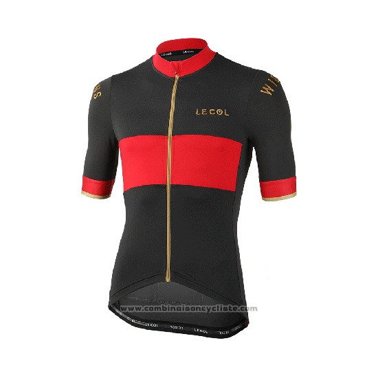 2019 Maillot Cyclisme Lecol Noir Rouge Manches Courtes et Cuissard