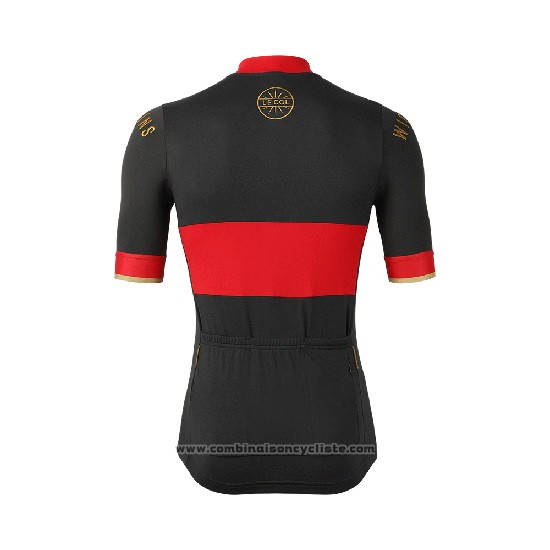 2019 Maillot Cyclisme Lecol Noir Rouge Manches Courtes et Cuissard
