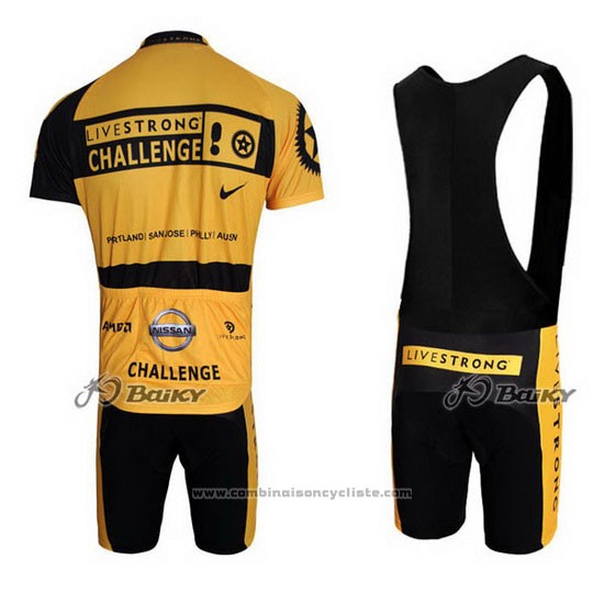 2009 Maillot Cyclisme Livestrong Jaune et Noir Manches Courtes et Cuissard