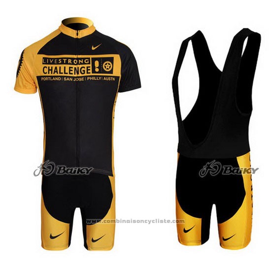 2009 Maillot Cyclisme Livestrong Jaune et Noir Manches Courtes et Cuissard