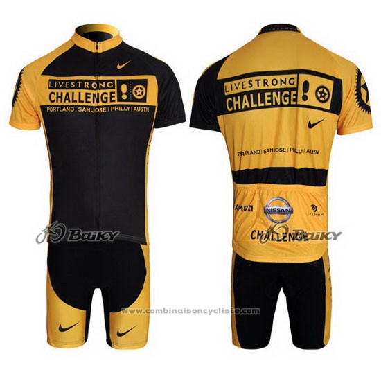 2009 Maillot Cyclisme Livestrong Jaune et Noir Manches Courtes et Cuissard