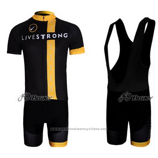 2011 Maillot Cyclisme Livestrong Noir et Jaune Manches Courtes et Cuissard