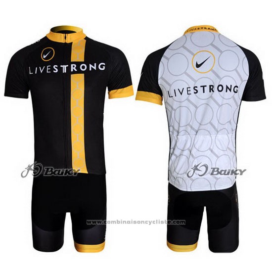 2011 Maillot Cyclisme Livestrong Noir et Jaune Manches Courtes et Cuissard