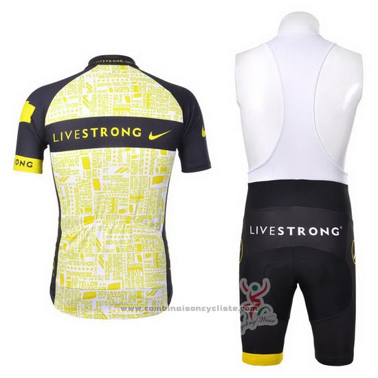 2012 Maillot Cyclisme Livestrong Noir et Jaune Manches Courtes et Cuissard