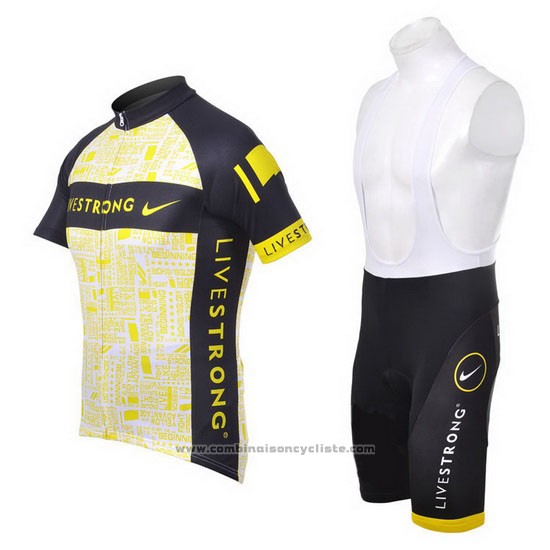 2012 Maillot Cyclisme Livestrong Noir et Jaune Manches Courtes et Cuissard