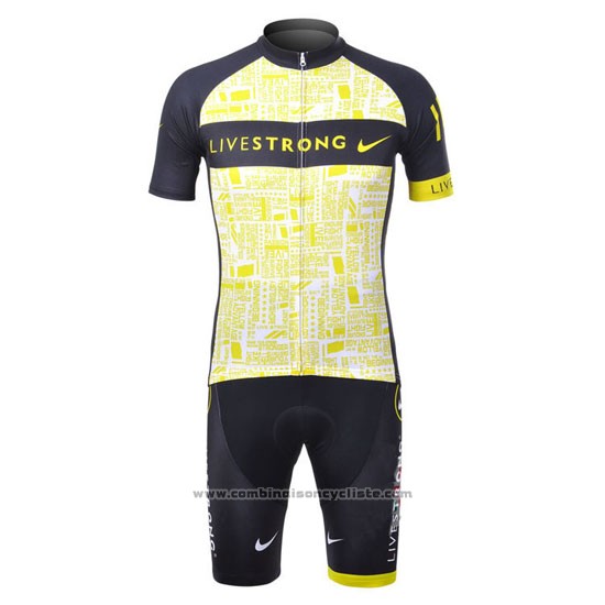 2012 Maillot Cyclisme Livestrong Noir et Jaune Manches Courtes et Cuissard