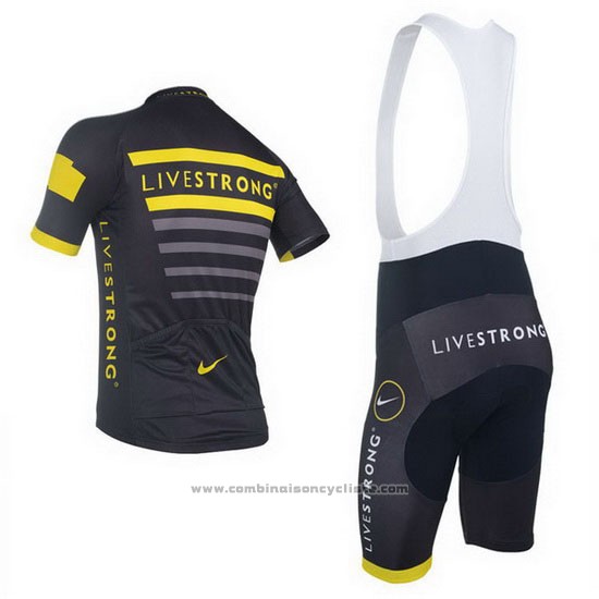 2013 Maillot Cyclisme Livestrong Noir et Jaune Manches Courtes et Cuissard
