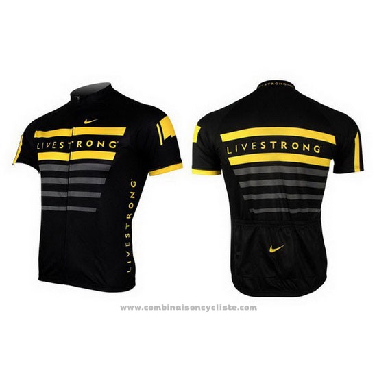 2013 Maillot Cyclisme Livestrong Noir et Jaune Manches Courtes et Cuissard
