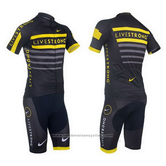 2013 Maillot Cyclisme Livestrong Noir et Jaune Manches Courtes et Cuissard