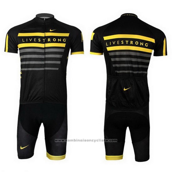2013 Maillot Cyclisme Livestrong Noir et Jaune Manches Courtes et Cuissard