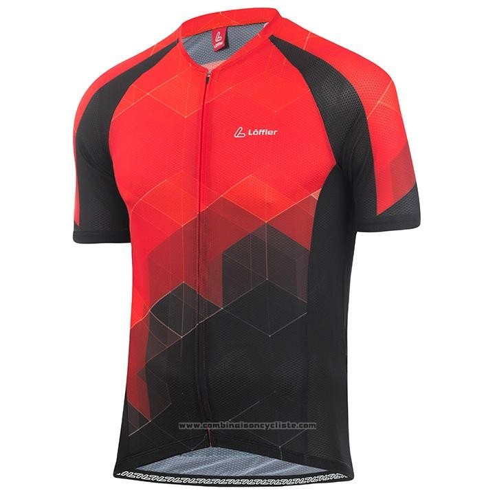 2020 Maillot Cyclisme Loffler Noir Rouge Manches Courtes et Cuissard