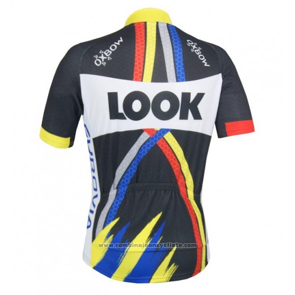 2018 Maillot Cyclisme Look Noir Jaune Bleu Manches Courtes Cuissard