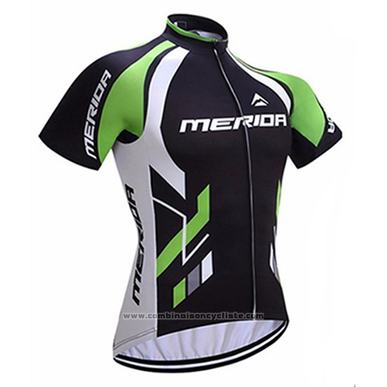 2017 Maillot Cyclisme Merida Noir et Vert Manches Courtes et Cuissard