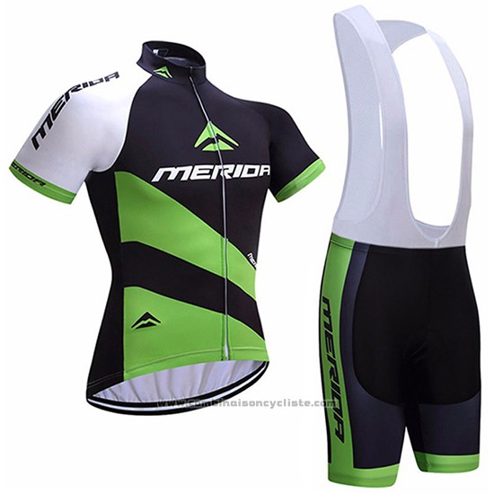 2017 Maillot Cyclisme Merida Noir et Vert Manches Courtes et Cuissard