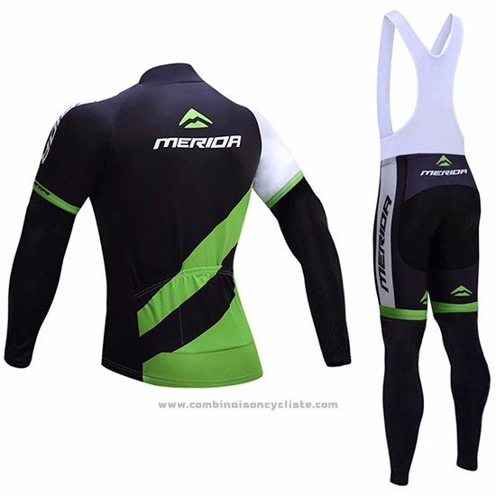 2017 Maillot Cyclisme Merida Noir et Vert Manches Longues et Cuissard