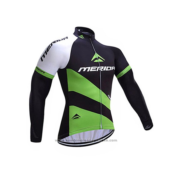 2017 Maillot Cyclisme Merida Noir et Vert Manches Longues et Cuissard