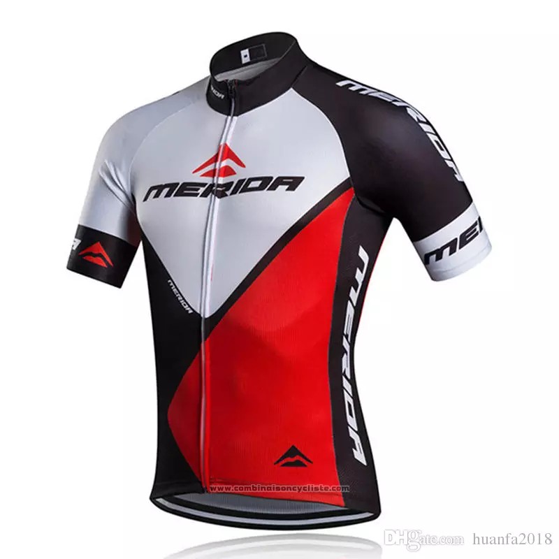 2018 Maillot Cyclisme Merida Rouge Blanc Manches Courtes et Cuissard