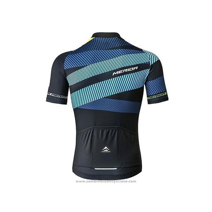 2020 Maillot Cyclisme Merida Noir Bleu Manches Courtes et Cuissard