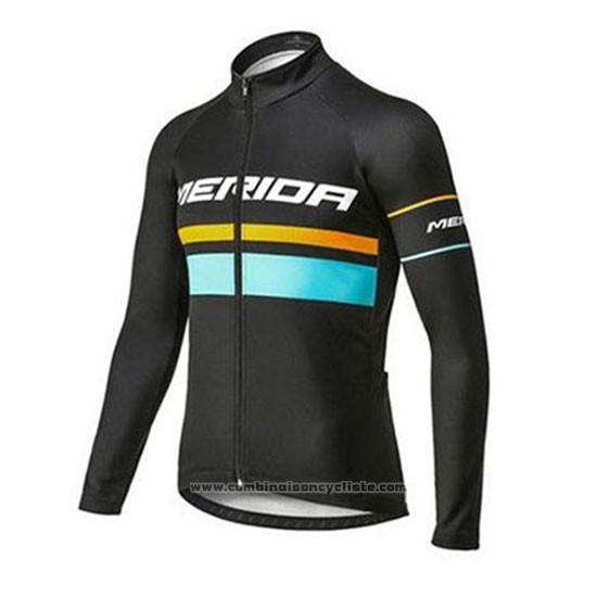 2020 Maillot Cyclisme Merida Noir Bleu Manches Longues et Cuissard