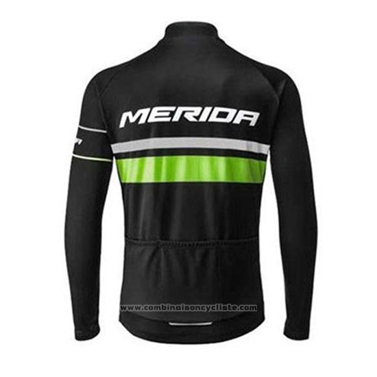 2020 Maillot Cyclisme Merida Noir Vert Manches Longues et Cuissard