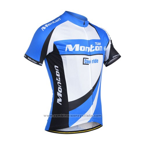 2014 Maillot Cyclisme Monton Blanc et Azur Manches Courtes et Cuissard