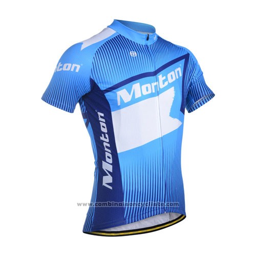 2014 Maillot Cyclisme Monton Blanc et Bleu Manches Courtes et Cuissard