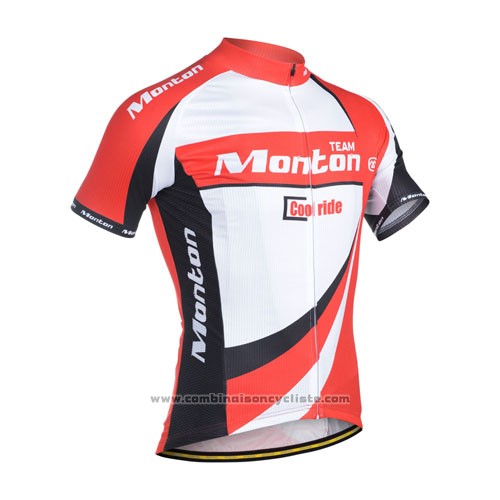 2014 Maillot Cyclisme Monton Blanc et Rouge Manches Courtes et Cuissard