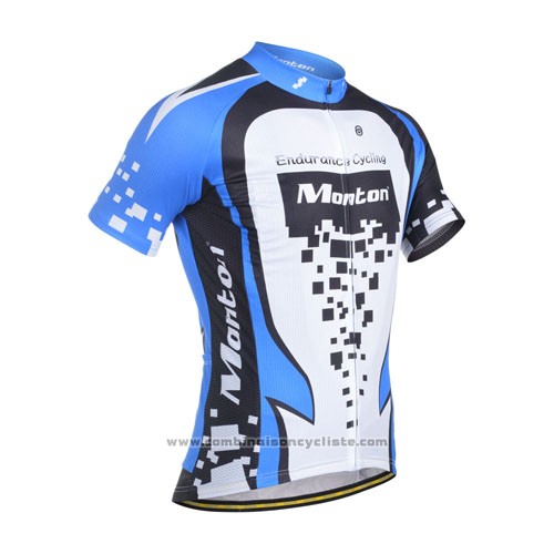 2014 Maillot Cyclisme Monton Bleu et Blanc Manches Courtes et Cuissard