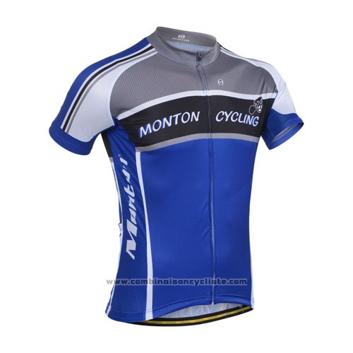 2014 Maillot Cyclisme Monton Gris et Bleu Manches Courtes et Cuissard