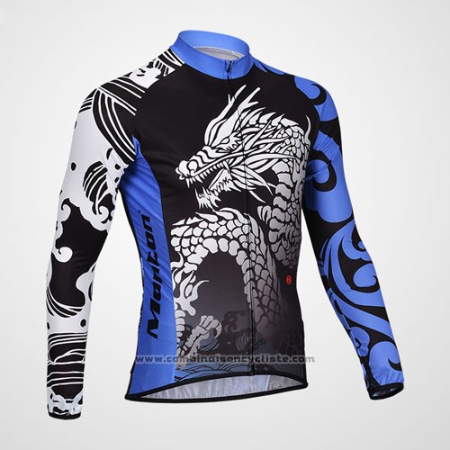 2014 Maillot Cyclisme Monton Noir et Bleu Manches Longues et Cuissard