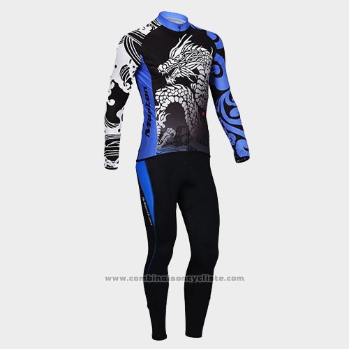 2014 Maillot Cyclisme Monton Noir et Bleu Manches Longues et Cuissard