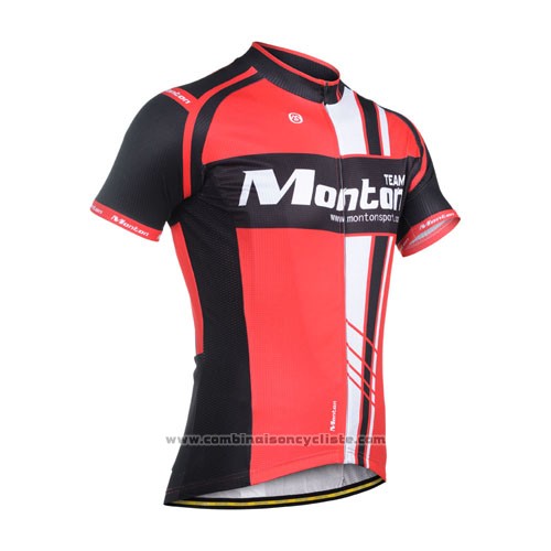 2014 Maillot Cyclisme Monton Noir et Rouge Manches Courtes et Cuissard