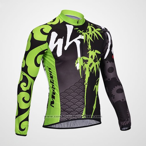 2014 Maillot Cyclisme Monton Noir et Vert Manches Longues et Cuissard