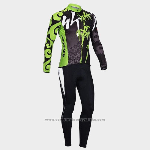2014 Maillot Cyclisme Monton Noir et Vert Manches Longues et Cuissard