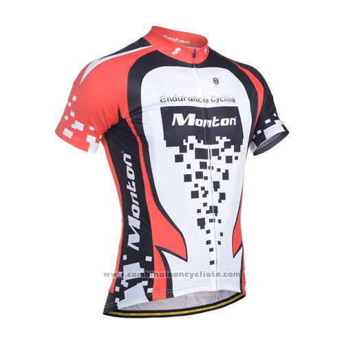 2014 Maillot Cyclisme Monton Rouge et Blanc Manches Courtes et Cuissard