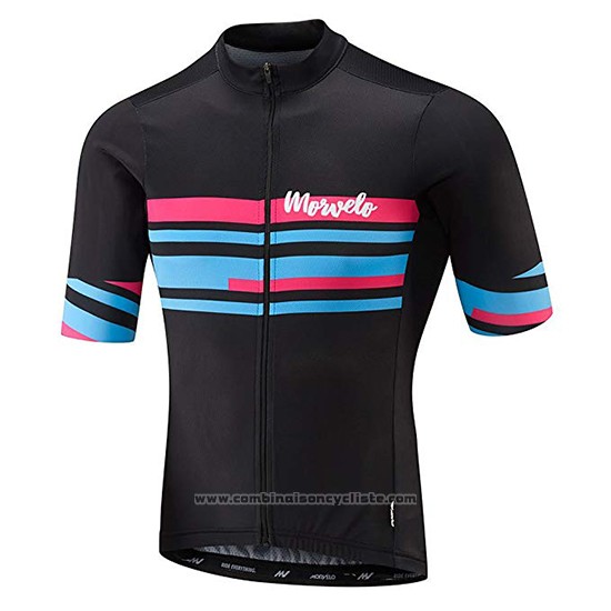 2018 Maillot Cyclisme Morvelo Noir et Bleu Manches Courtes et Cuissard