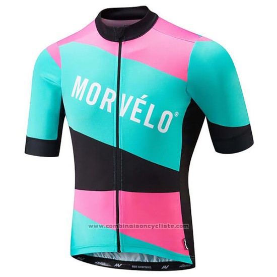2018 Maillot Cyclisme Morvelo Vert et Rose Manches Courtes et Cuissard