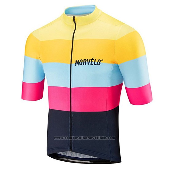 2019 Maillot Cyclisme Morvelo Jaune Rose Noir Manches Courtes et Cuissard