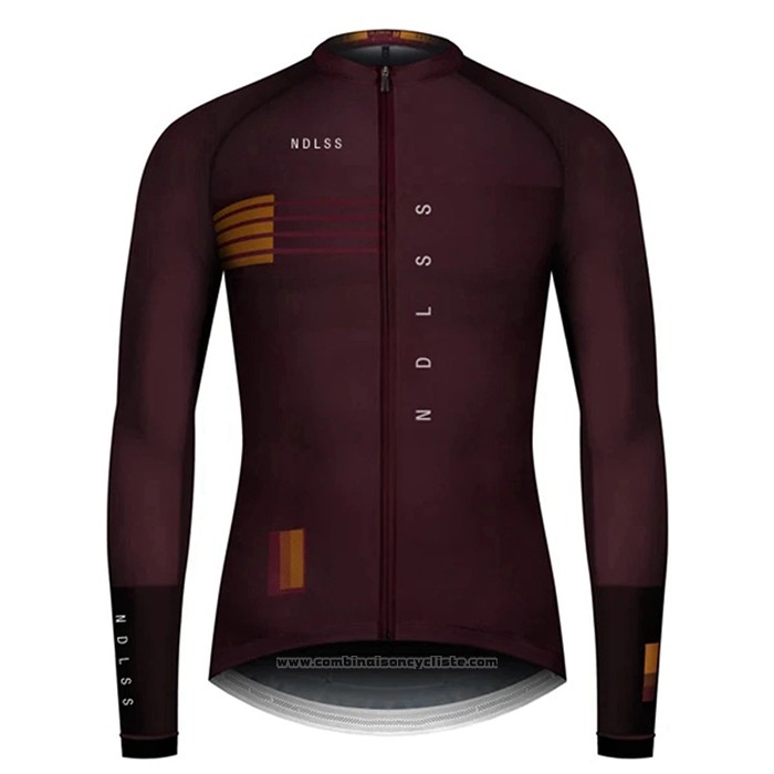 2020 Maillot Cyclisme NDLSS Marron Rouge Manches Longues et Cuissard