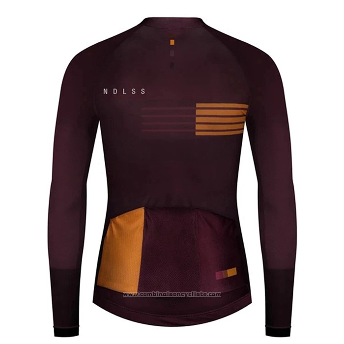 2020 Maillot Cyclisme NDLSS Marron Rouge Manches Longues et Cuissard