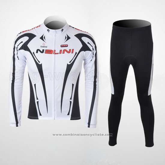 2010 Maillot Cyclisme Nalini Noir et Blanc Manches Longues et Cuissard