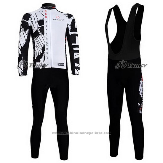 2012 Maillot Cyclisme Nalini Noir et Blanc Manches Longues et Cuissard