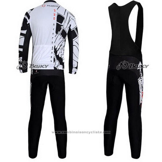 2012 Maillot Cyclisme Nalini Noir et Blanc Manches Longues et Cuissard