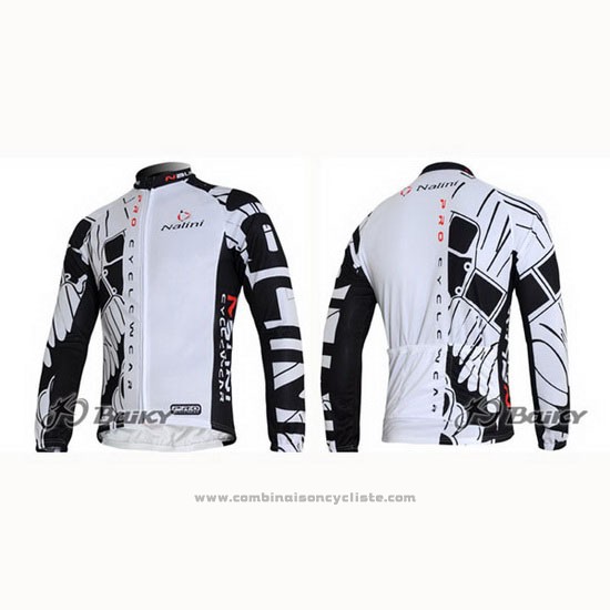 2012 Maillot Cyclisme Nalini Noir et Blanc Manches Longues et Cuissard
