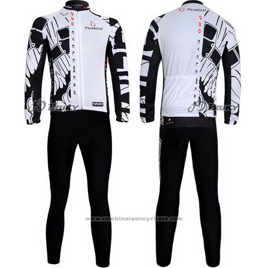 2012 Maillot Cyclisme Nalini Noir et Blanc Manches Longues et Cuissard
