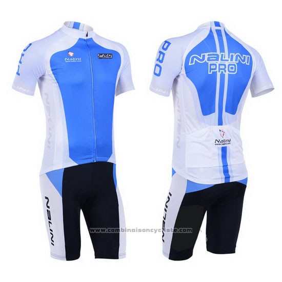 2013 Maillot Cyclisme Nalini Azur et Blanc Manches Courtes et Cuissard