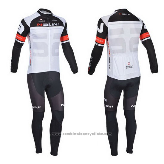 2013 Maillot Cyclisme Nalini Blanc Manches Longues et Cuissard